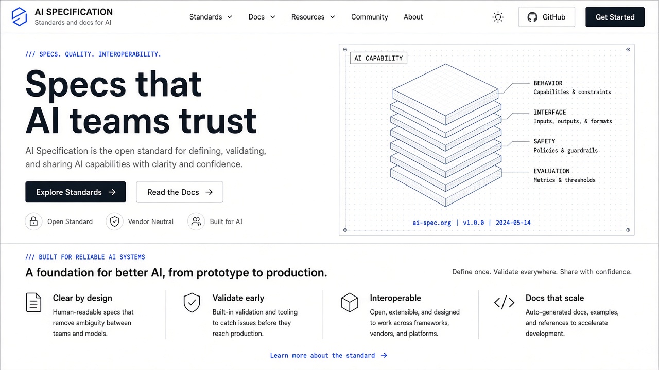 Example website concept 1 for aispecification.com — illustrative mockup only